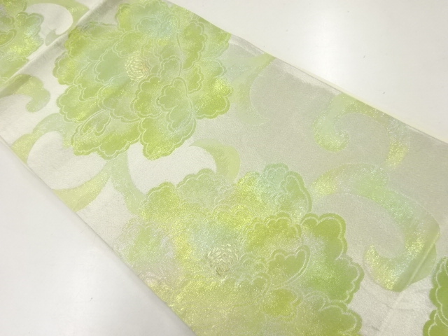JAPANESE KIMONO / ANTIQUE FUKURO OBI / SILK / WOVEN PEONY & ARABESQUE